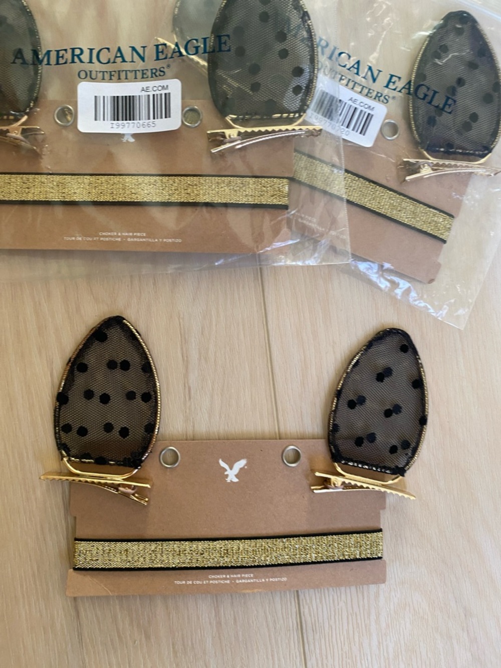 American Eagle Outfitters Polka Dot Animal Ear Clips w Gold Choker Halloween